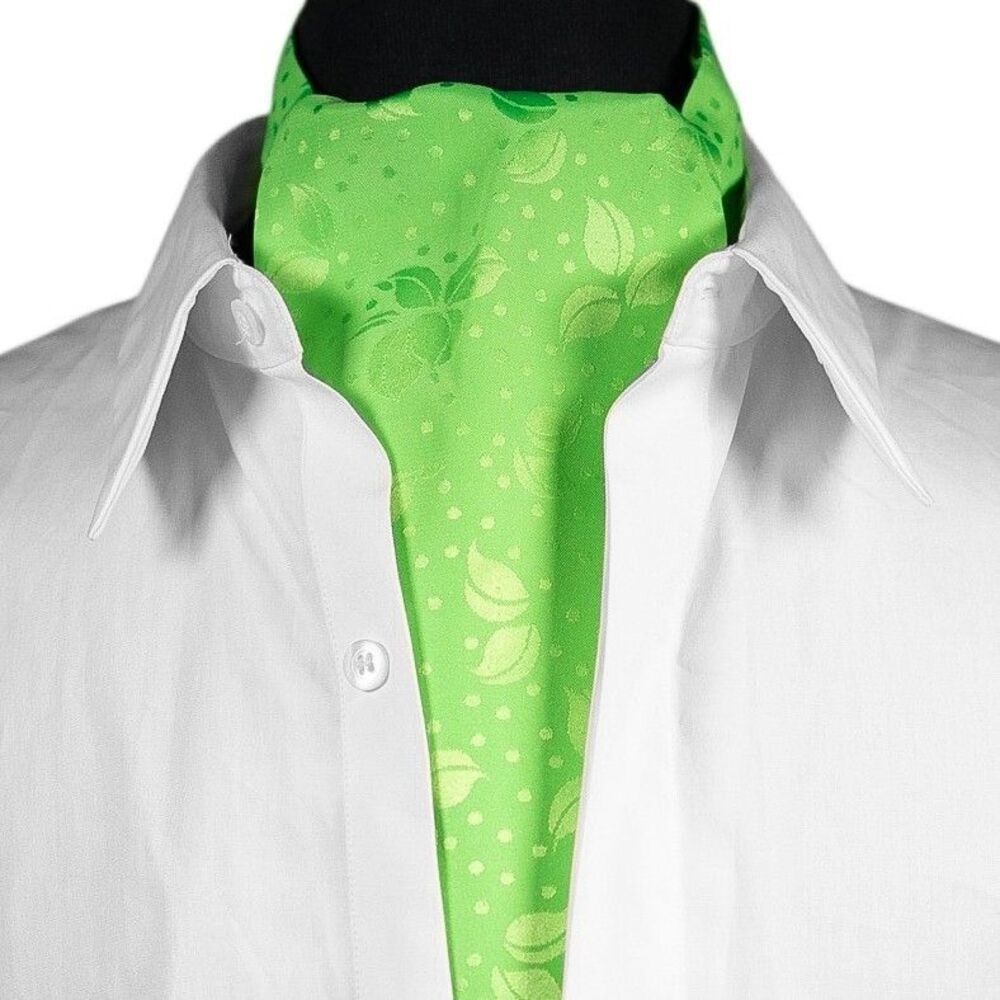 Mens Ascot Cravat Green Floral Polka Dot Classic Formal Wedding Necktie Scarf